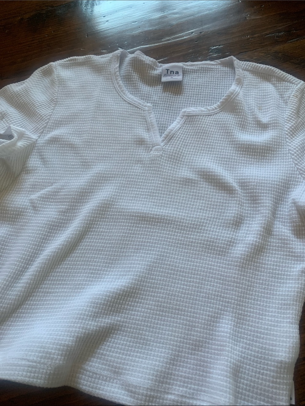 TNA White Waffle Knit Short-Sleeved Top